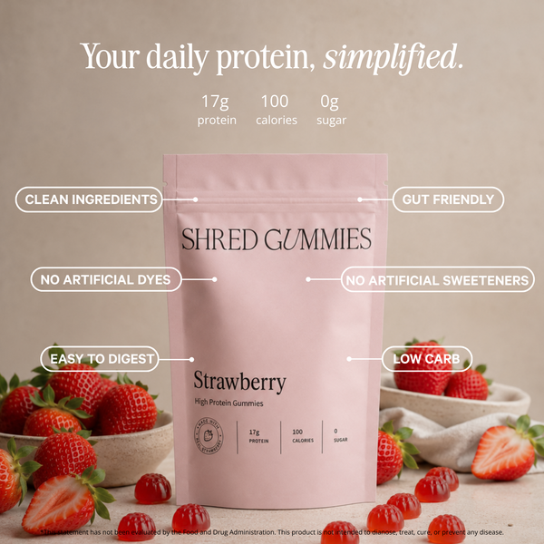 Shred Strawberry Protein Gummies | 17g Protein • 100 Calories • Zero Sugar (20 pouches)
